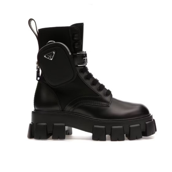 Prada Monolith 60mm Pouch Ankle BootsBlack Brushed Leather And Nylon CD20260041