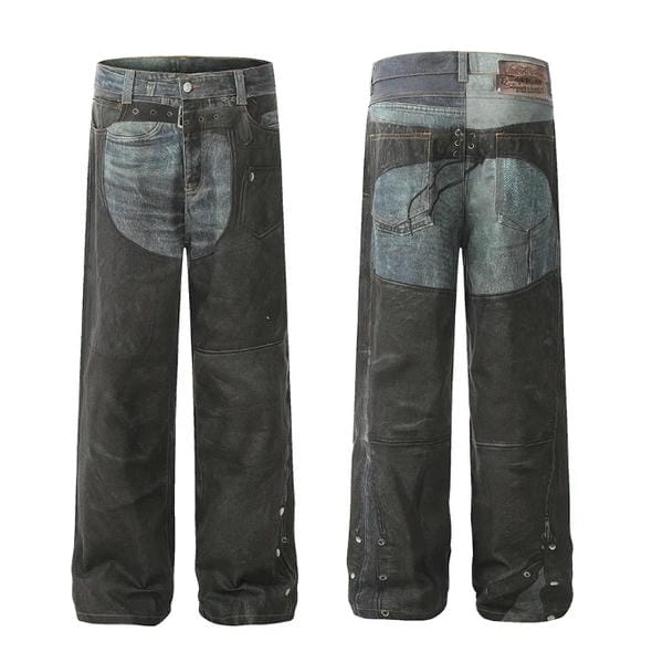 Acen Studios  Patchwork Denim Moto Biker Jeans for Men AA58015001
