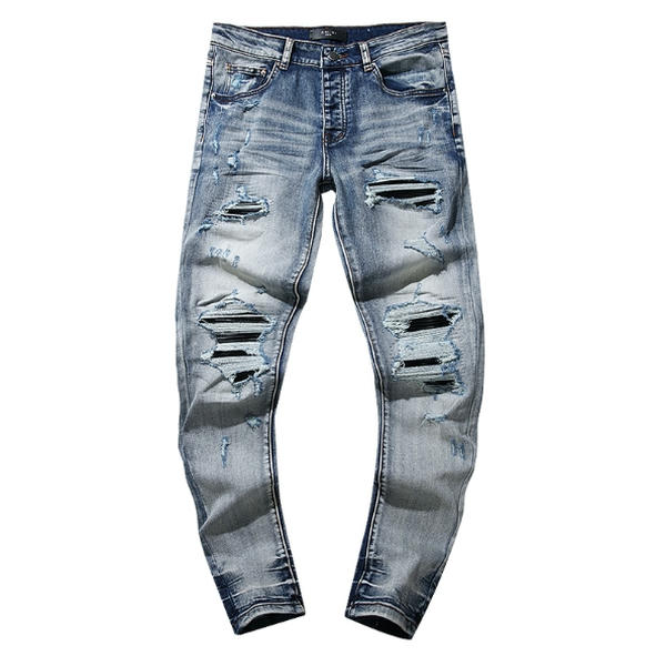 Jeans lavados de ajuste delgado para hombres con detalles de cremallera - pantalones casuales urbanos AA35018142