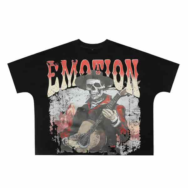 MIXED EMOTION Trendy Denim Skull Print T-shirt AO58117013